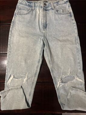 Light Wash Distressed Super High-Rise Mom Jeans